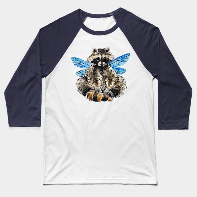 Raccoon Fairy Baseball T-Shirt by aquabun